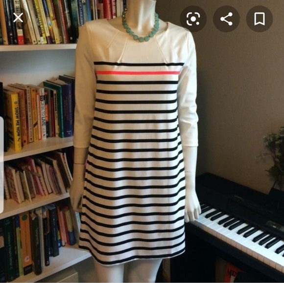 H&M Dresses & Skirts - H&M SHIFT DRESS PINK/BLACK  STRIPES CREAM SIZE M